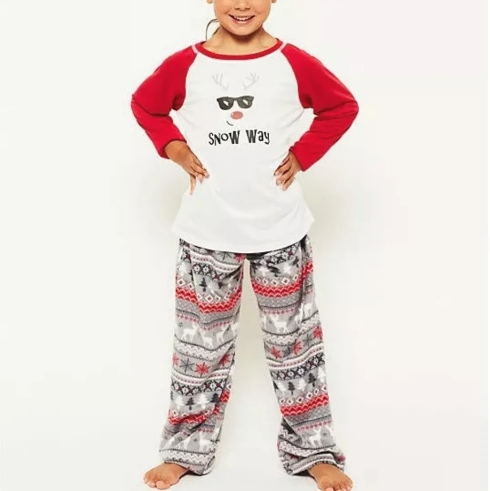 Karen Neuburger Kids Red White Gray Snow Way Fleece 2 Pc Pajama Set Sz X…